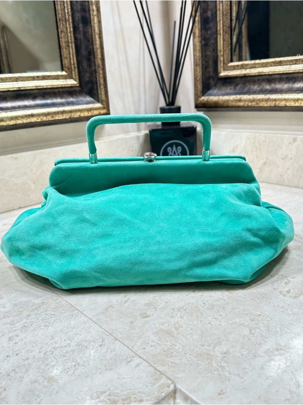 MARNI Turquoise Suede Top-Handle Women's Bag🌸 - Picture 6 of 11